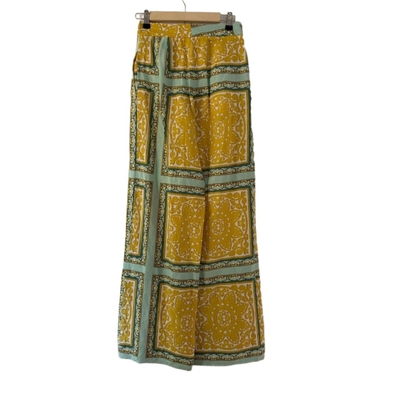 Zara Pants - Zara Mustard Yellow Gold Teal Baroque Patterned Trousers size XS